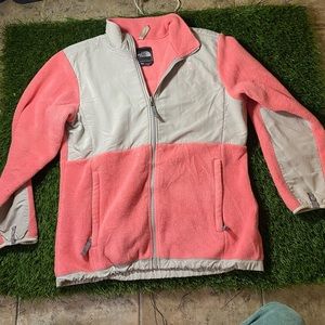 Pink and grey north face fleece jacket